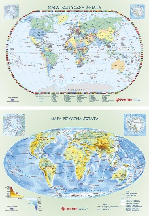 PODKŁADKA NA BIURKO Z MAPĄ 590 x 417 mm ŚWIAT DWUSTRONNA