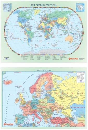 PODKŁADKA NA BIURKO Z MAPĄ 590 x 417 mm EUROPA/ŚWIAT DWUSTRONNA ENG