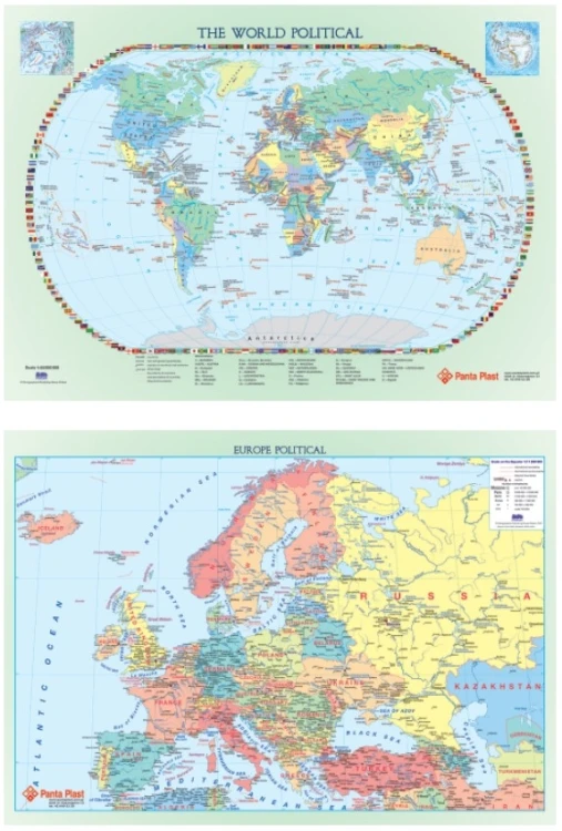 PODKŁADKA NA BIURKO Z MAPĄ 590 x 417 mm EUROPA/ŚWIAT DWUSTRONNA ENG