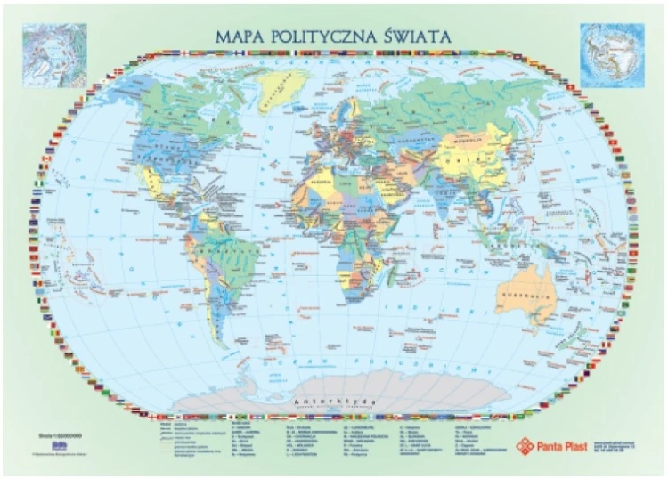 PODKŁADKA NA BIURKO Z MAPĄ 590 x 417 mm ŚWIAT JEDNOSTRONNA