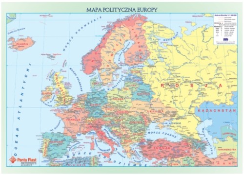 PODKŁADKA NA BIURKO Z MAPĄ 590 x 417 mm EUROPA JEDNOSTRONNA