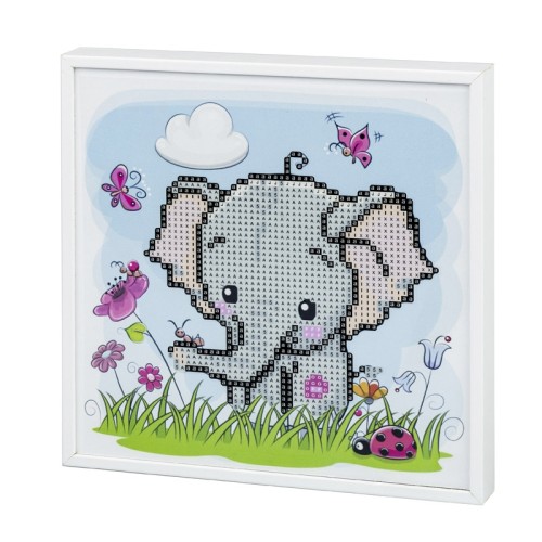 MOZAIKA DIAMENTOWA W DREWNIANEJ RAMCE 5D KIT 20 X 20 CM SŁOŃ