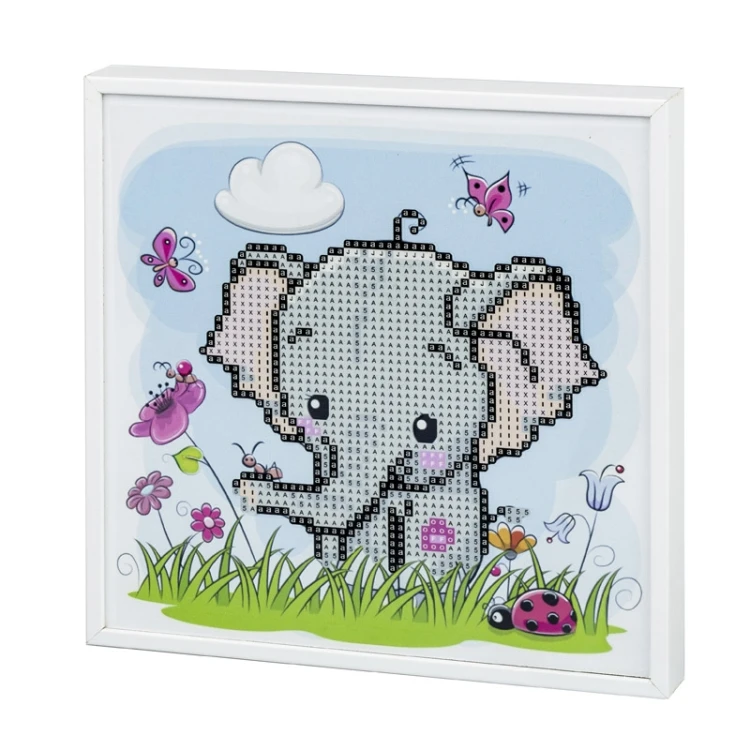 MOZAIKA DIAMENTOWA W DREWNIANEJ RAMCE 5D KIT 20 X 20 CM SŁOŃ