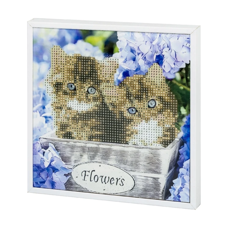 MOZAIKA DIAMENTOWA W DREWNIANEJ RAMCE 5D KIT 20 X 20 CM KOTKI