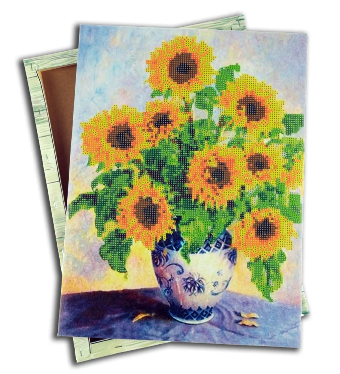 MOZAIKA DIAMENTOWA NA DREWNIANEJ RAMCE 5D KIT 30x40 CM SUNFLOWERS