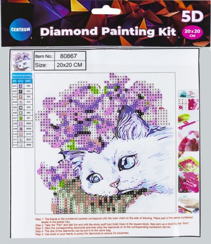 MOZAIKA DIAMENTOWA 5D KIT 20x20 cm CAT & FLOWER