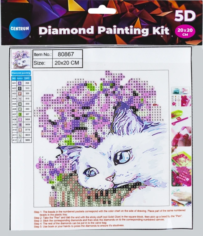 MOZAIKA DIAMENTOWA 5D KIT 20x20 cm CAT & FLOWER