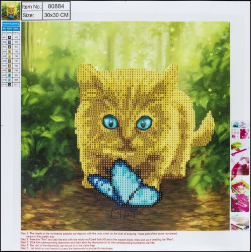 MOZAIKA DIAMENTOWA 5D KIT 30x30cm CAT & BUTTERFLY