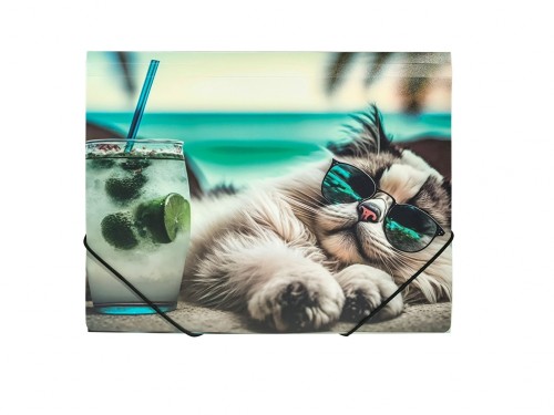 TECZKA A4 NA GUMKĘ Z NADRUKIEM - CHILLOUT CAT