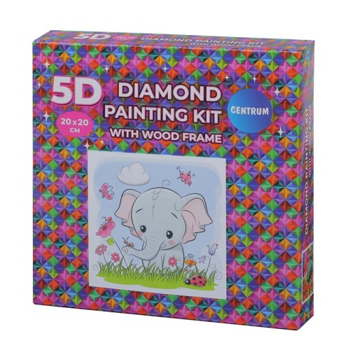 MOZAIKA DIAMENTOWA W DREWNIANEJ RAMCE 5D KIT 20 X 20 CM SŁOŃ