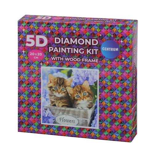 MOZAIKA DIAMENTOWA W DREWNIANEJ RAMCE 5D KIT 20 X 20 CM KOTKI