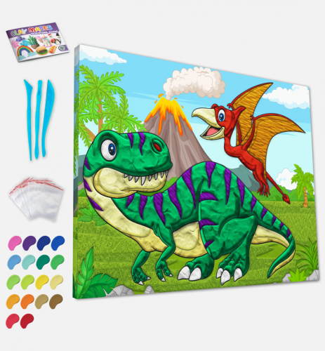 OBRAZ DO WYKLEJANIA PLASTELINĄ - DINOZAURY