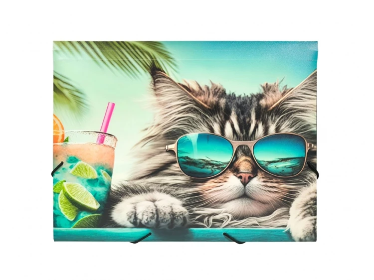 TECZKA A4 NA GUMKĘ Z NADRUKIEM - CHILLOUT CAT